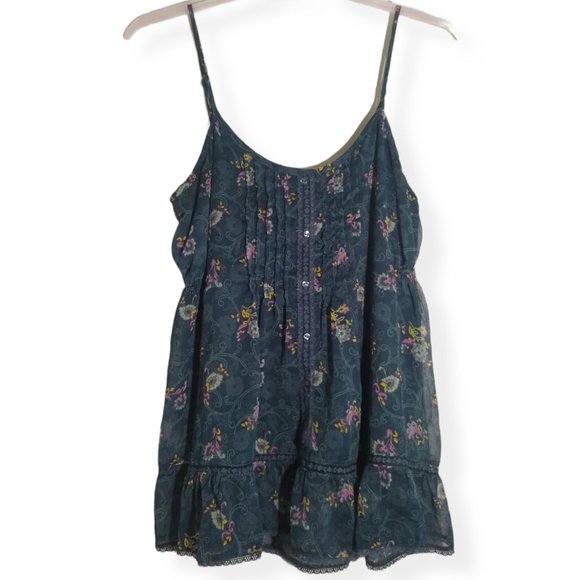 Decree Tops - Decree Blue Boho Floral Tank Top Sz XL